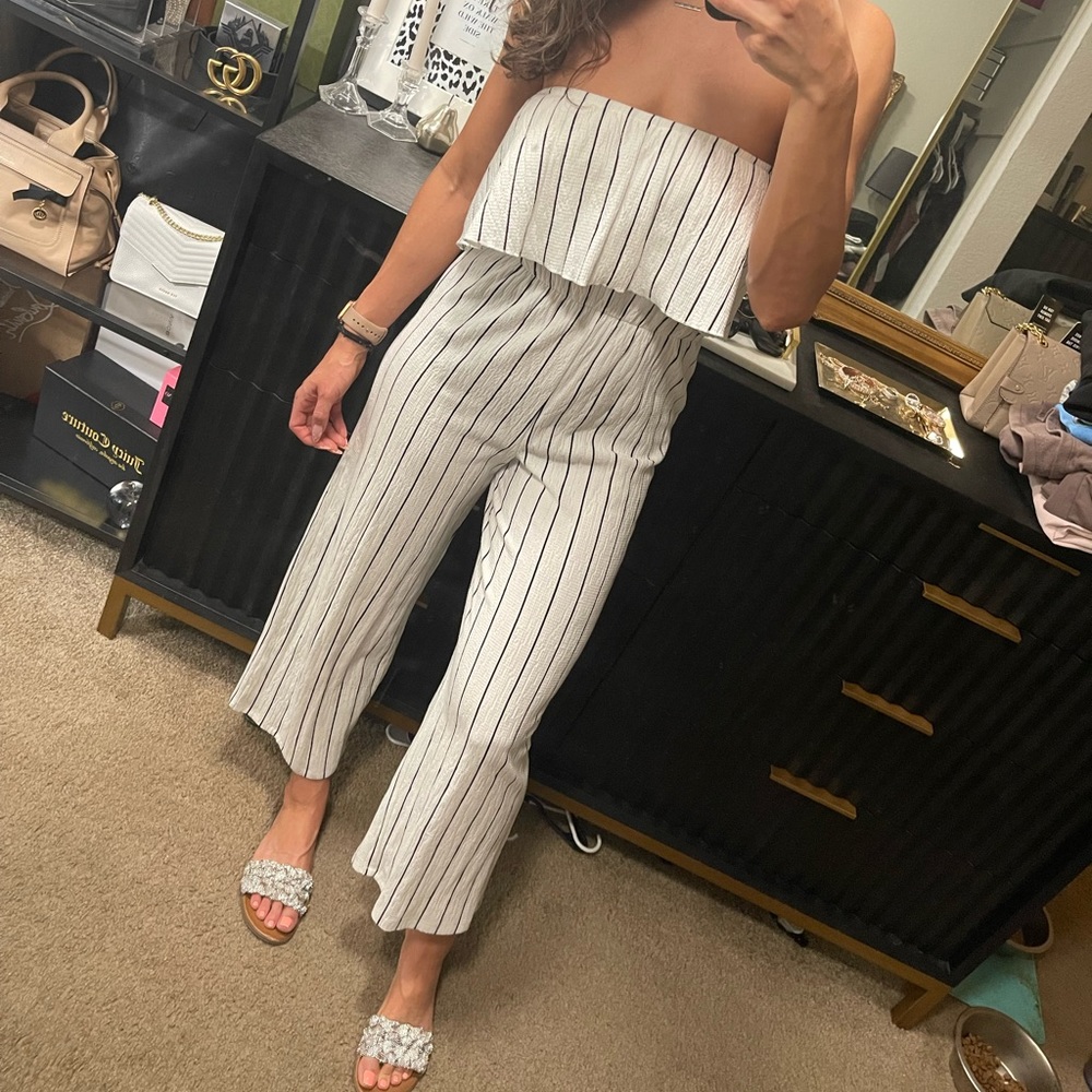 Express Flounce Striped Jumpsuit